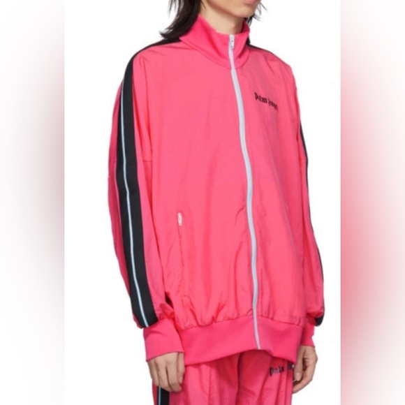 PALM ANGELS Track Jacket Mens Size XS Fluo Pink/Black Zip Up Nylon Loose Fit - Picture 2 of 10